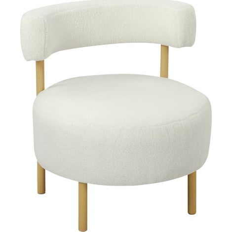 Sillón lounge de sherpa blanco crema 67 x 67 x 71 cm con patas metálicas efecto madera (1/5)