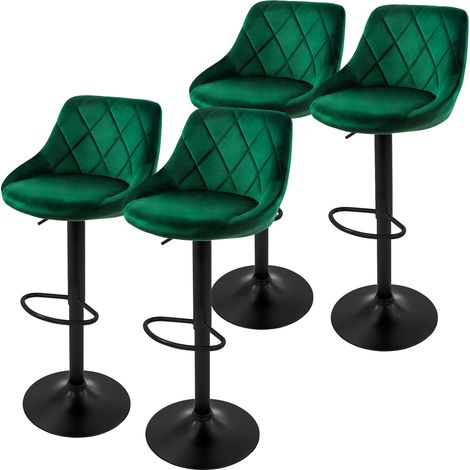 ML-Design Set di 4 Sgabelli da Bar Rivestimento in Velluto Verde Sgabello da Bancone Regolabile in Altezza 62-82 cm Girevole a 360° Sedie Alte Sedia da Bistrot con Schienale e Poggiapiedi (1/5)