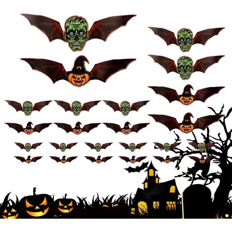 Lot de 24 autocollants d'Halloween 3D chauves - souris phosphorescentes - (1/5)