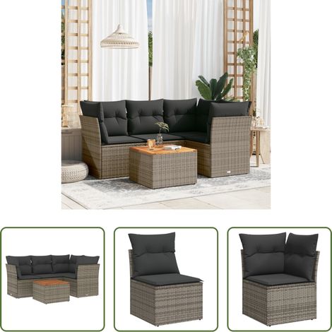 vidaXL Rattanmöbel - 5-tlg. Garten-Sofagarnitur mit Kissen Grau Poly Rattan (1/5)