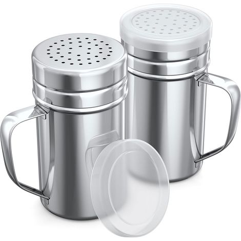 Lot de 2 salières et poivrières en acier inoxydable avec couvercle et poignée, pour assaisonnement. (1/5)