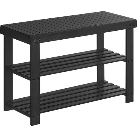 Banc de rangement pour chaussures, construction en bambou, utilisation intérieure polyvalente, couleur noire (1/2)