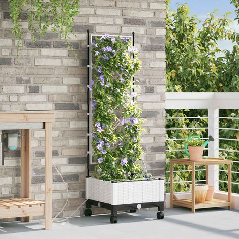 vidaXL Garten Blumenkübel mit Bewässerung und Rädern Weiß PP (1/5)