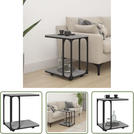 The Living Store Beistelltisch mit Rollen Grau Sonoma 50x35x55,5cm Holzwerkstoff - Industrieller Stil - Beistelltisch - Nachttisch - Wohnzimmerstil - Regal (1/5)