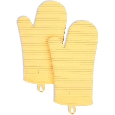 Dos guantes de silicona suaves y resistentes al calor, de 18 cm x 33 cm, de color amarillo. (1/5)