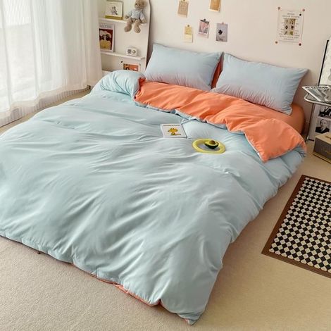 Housse de Couette 220x240 cm + Drap Housse 230x250cm avec 2 Taie d'oreiller 48x74cm,Parure de Lit Bicolore Fermeture Éclair,Style L (1/4)