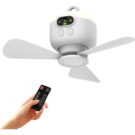 Ventilateur plafond USB 8000 mAh – Télécommande, LED – Pour tente, camping – Batterie rechargeable (1/3)
