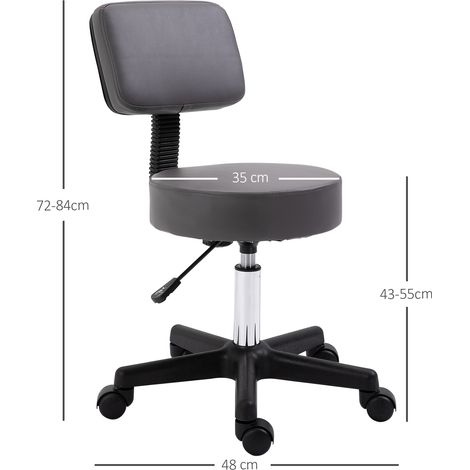 Tabouret de salon, réglable en hauteur, ergonomique, pivotant à 360°, 5 roulettes, revêtement synthétique, gris (1/5)