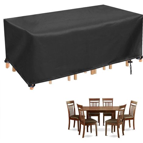 Bache Table de Jardin, Imperméable Bache Mobilier de Jardin Rectangulaire Housse, Anti-UV Robuste Housse de Protection Jardin, 250x110x90cm, Noir (1/5)