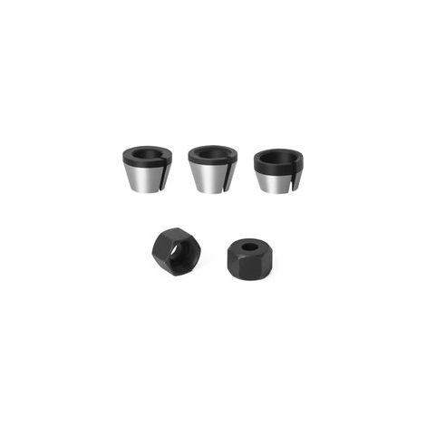 3 Pièces HSS Tête de Mandrin, 6mm 6.35mm 8mm Mandrin de Pince de Routeur, Adaptateurs de Collet De Mandrin, avec 2 Écrous, pour Rogneuse Menuiserie Électrique Pince de Routeur Titulaire (1/5)