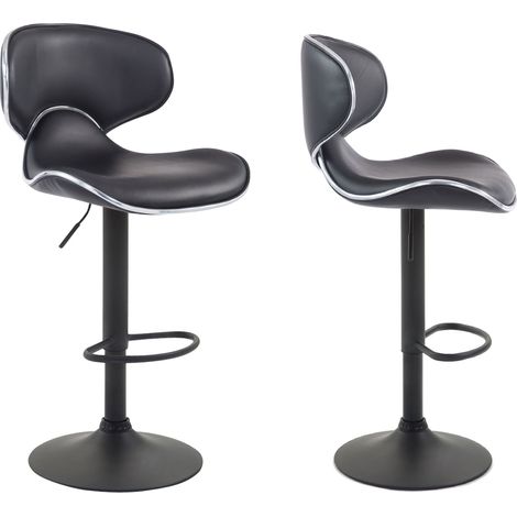 Lot de 2 tabourets de bar design contemporain pieds en métal noir assise en synthétique noir 100000345