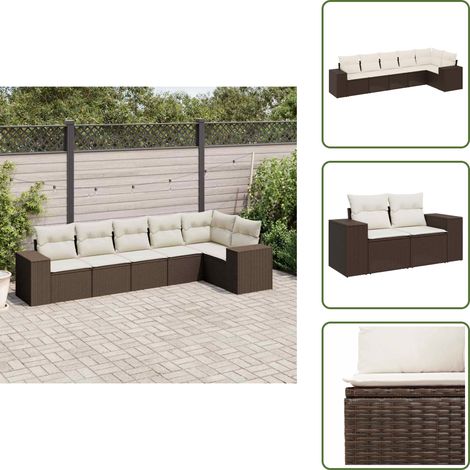 6-tlg. Garten-Sofagarnitur mit Kissen Braun Poly Rattan - Garten Sofagarnitur - Garten Sofagarnituren - Outdoor Sofagarnitur - Sofagarnitur Terrasse