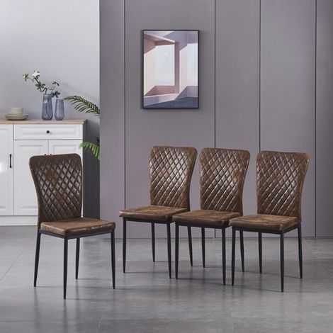 AINPECCA Set of 4 Dining Chairs High Back Suede Office Kitchen Chair Living Home-Brown