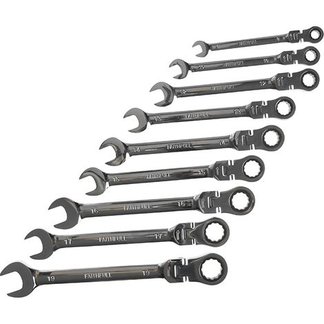 Faithfull Ratchet Combination Spanner Flex Head Set, 9 Piece FAISPARAT9S (1/2)