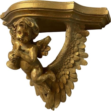Elegantes goldenes Wandregal mit Engelsfigur – Dekoration im Barockstil (1/5)