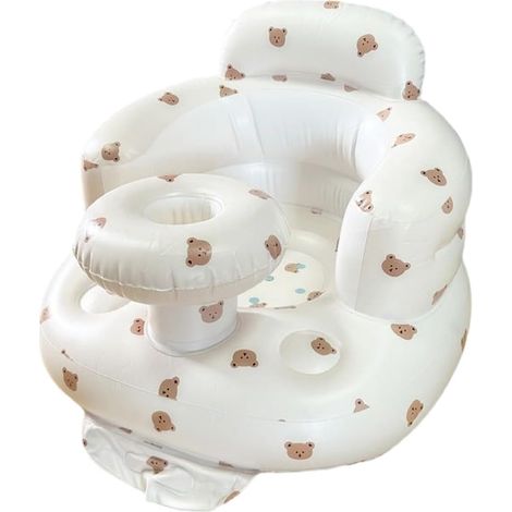 Siège gonflable pour bébés de 3 à 36 mois, pompe à air intégrée, pour nourrissons, support dorsal, canapé, chaise pour tout-petit pour s'asseoir, chaise de fête prénatale (petit ours) (1/5)