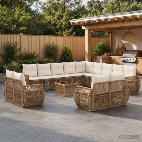 vidaXL Ensemble de canapé de jardin 14 pcs Beige et blanc crème (1/5)