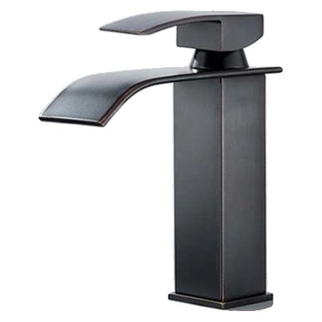 Grifo de lavabo corto, caño tipo cascada, control monomando, negro mate. (1/2)