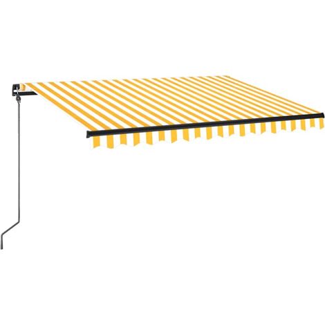 Auvent Marquise manuel rétractable avec LED, Store Banne pour Jardin Balcon Terrasse, 350x250 cm Jaune et blanc OIB1339E (1/5)