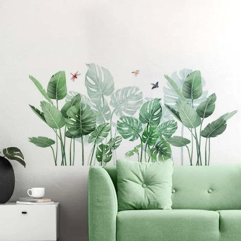 Stickers Muraux Plante Tropical, Décoration Sticker Muraux Jungle, Autocollant Feuilles Verts Amovibles Naturel Zen Salon Bureau (1/4)