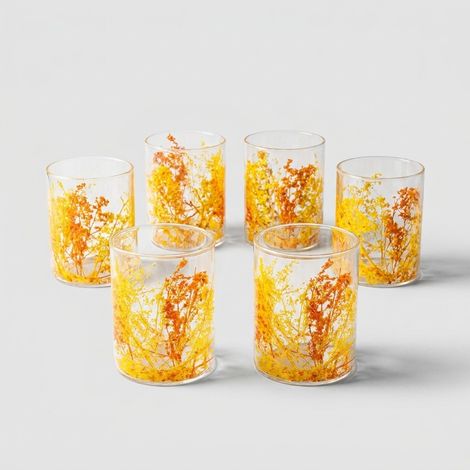 Set 6 bicchieri in vetro decorati Flovers Twigs - Giallo (1/3)