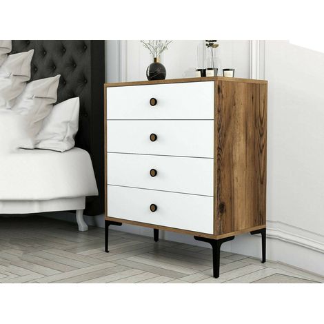 Dmora - Cajonera Daceitun, Cómoda multiusos, Cómoda de dormitorio, Gabinete con cajones, 76x40h91 cm, Nogal y Blanco (1/5)