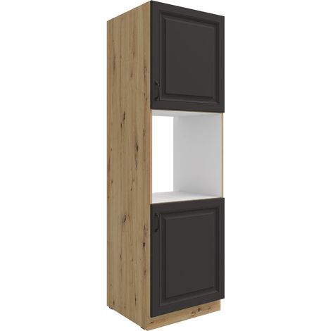 Küchen Hochschrank 60 cm Stilo Grau + Eiche Artisan Küchenzeile Küchenblock