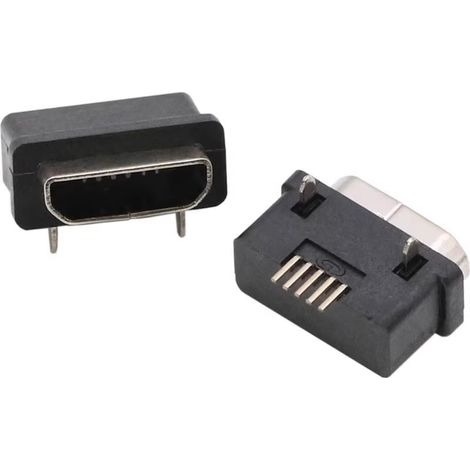 Interface USB MICRO 5P étanche, boîtier micro 2 broches, coque en caoutchouc noir, connecteur plat Android, fiche en vinyle (1/3)