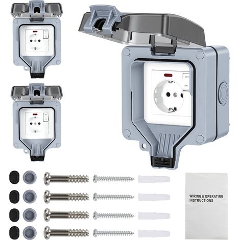 Jiubiaz Außensteckdose 3X Wandsteckdosen Gartensteckdose Outdoor Wasserdicht Steckdose Steckdose mit Schalter Aufputz 16A IP65 (1/5)