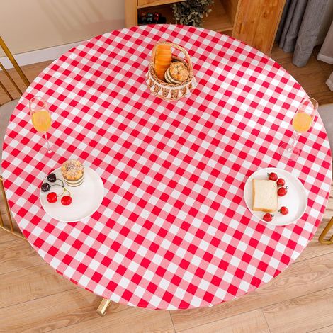 1 Nappe PVC, Bord élastique, Imprimé floral, Dos en flanelle, Résistante aux taches, Pour table ronde 36-44 pouces (1/5)