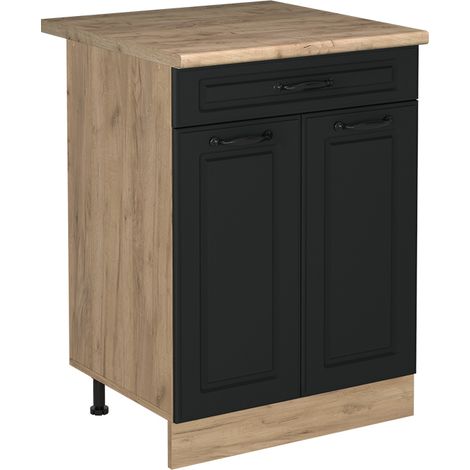Mobiletto base cucina R-Line, Antracite country/Rovere dorato, 60 cm con cassetto piano di lavoro Rovere dorato, Vicco (1/5)