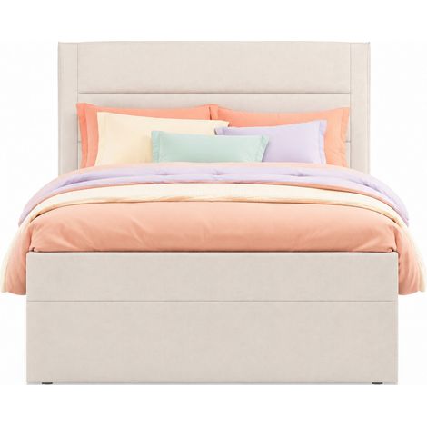 Letto contenitore 90x200 cm in lino e MDF beige con vano, senza materasso - CHICFURN (1/5)
