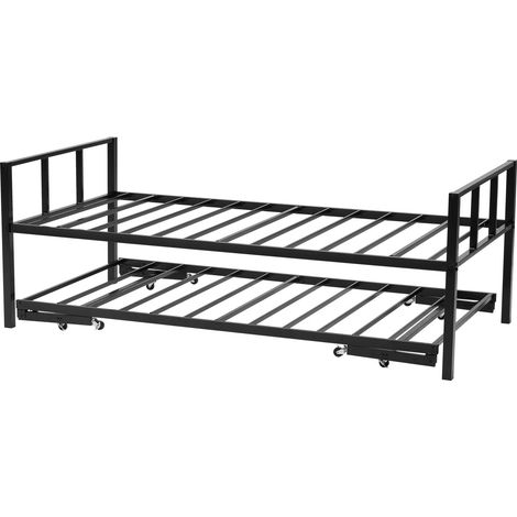 Mophorn Struttura letto matrimoniale in metallo con rotelle, design robusto con supporto a doghe per soggiorno o camera degli ospiti, capacità di carico fino a 181,44 kg, colore nero
