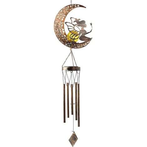 LED-Windspiel mit hohlem Mond- und Sternenmotiv, Solarlampe, Dekoration für Zuhause, Garten und Hof, romantisches Geschenk