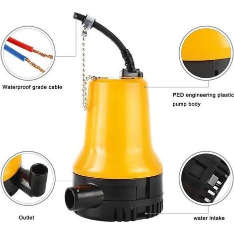 12V 50W Tauchpumpe – Fördermenge 4200 l/h – Kabellänge 2,3 m – Für sauberes und verschmutztes Wasser – Teich, Schwimmbad, Keller (1/5)