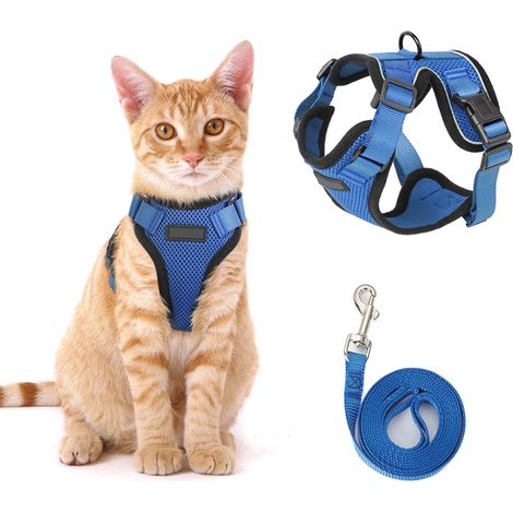 Arnés y correa para gatos, correa de malla transpirable ajustable con tiras reflectantes, accesorio de seguridad para paseos al aire libre. (1/5)