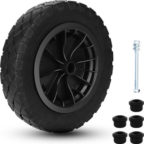 14" Wheelbarrow Wheel 3.5-8 PU Puncture Proof Solid Wheel Heavy Duty Replacement Tire for Garden Trolley Barrow Go Cart Trailer Truck with Accessories (Black) (1/5)