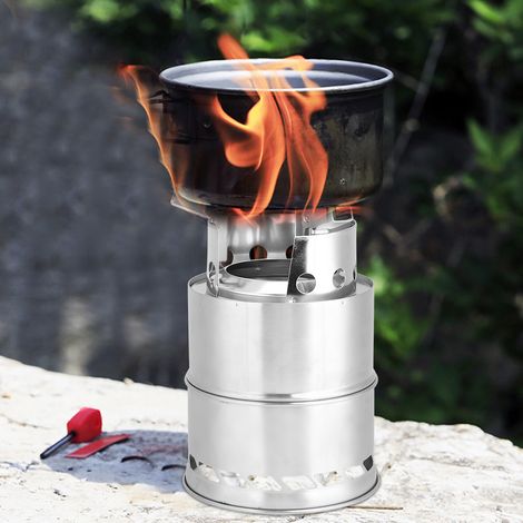 Réchaud de camping portable pliable en acier inoxydable, détachable, pour pique-nique ou camping. (1/5)