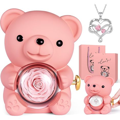 Ours Rose Eternelle Boîte Bijoux Cachée,Ours avec Rose et Bijoux (1/5)