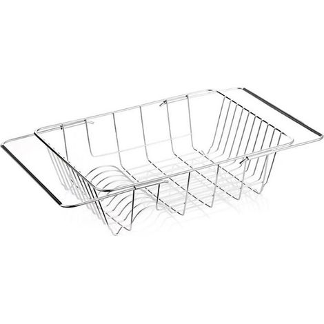 royaluxe -Égouttoir d'évier, égouttoir pour cuve et vaisselle en acier inoxydable 304, avec support argenté en acier inoxydable au-dessus de l'évier interne, réglable de 35 cm à 46,5 cm