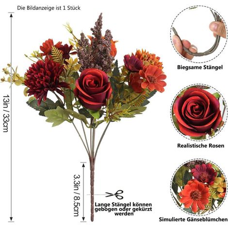 Lot de fleurs artificielles – Hortensia et rose réalistes pour mariage, table et décoration de maison (1/4)