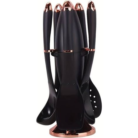 Ensemble d'ustensiles de cuisine en silicone pour la cuisson, comprenant une passoire à soupe, une spatule antiadhésive et un support de rangement pour cartouches de gaz.