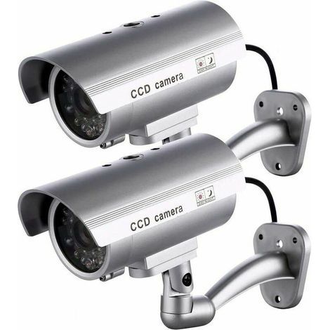 2 x caméra factice caméra factice d'extérieur pour une utilisation en intérieur ou en extérieur avec LED clignotante en forme de balle (argent) (1/5)