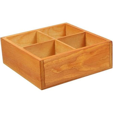 Plateau rangement bois 4 compartiments léger transportable, pour pots argile plantes balcon et bureau (1/5)
