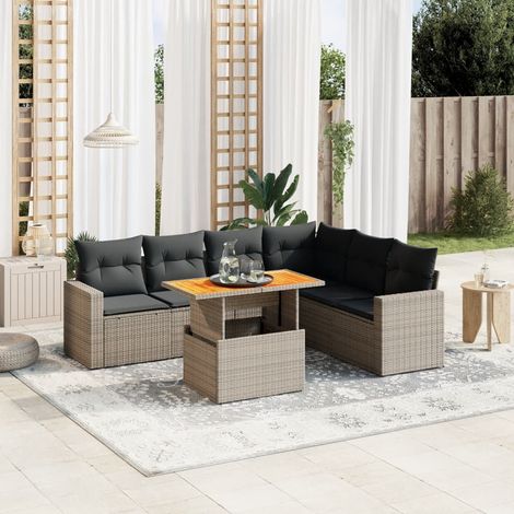 Salon de jardin modulable 7 pièces gris avec coussins et table relevable - PANGIVO (1/3)