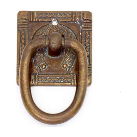 Maniglia piastra quadra con anello in metallo finitura patinato antico 34 x 54 mm