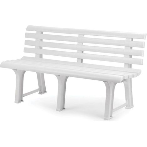 Panchina da giardino in plastica bianca - Misura 145x49x74 cm - Panca da esterno per 3 sedute, resistente ai raggi UV e alle intemperie (1/5)