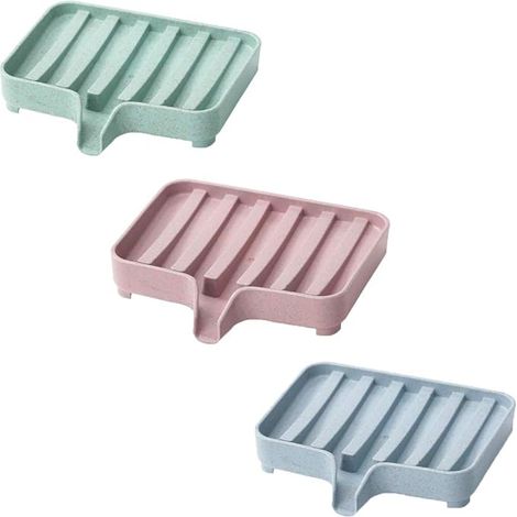 Seifenschale für Waschtisch und Waschbecken, recycelbares Material, 3-teilige Seifenschale für Dusche und Küche, hält Seife trocken und sauber, 3 Farben (blau, rosa, grün)