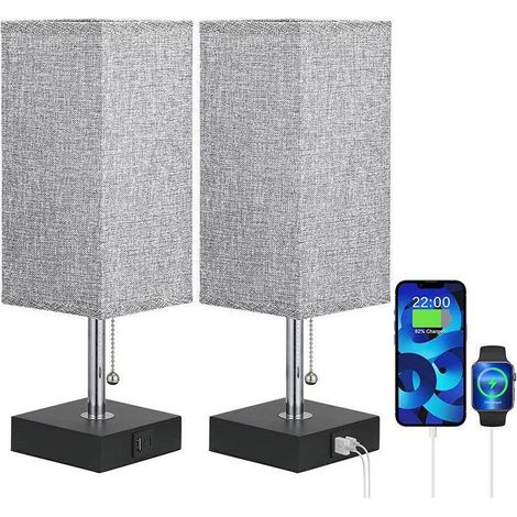 Lot de 2 lampes de chevet ACKERMAN, 3 modes de couleur, ports USB-A+C, interrupteur à tirette, LED, pour chambre, salon, bureau, chambre d'enfant et hôtel (1/5)