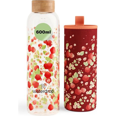 Bouteille en Verre 600ml - Gourde en Verre Borosilicate avec Bouchon Bambou et Housse, Sans BPA, Étanche, Idéale pour Maison, Bureau, Sport, Voyage (1/5)